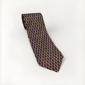 Ermenegildo Zegna Made In Italy 100% Silk Mens Neck Tie Burgundy Gold Geographic